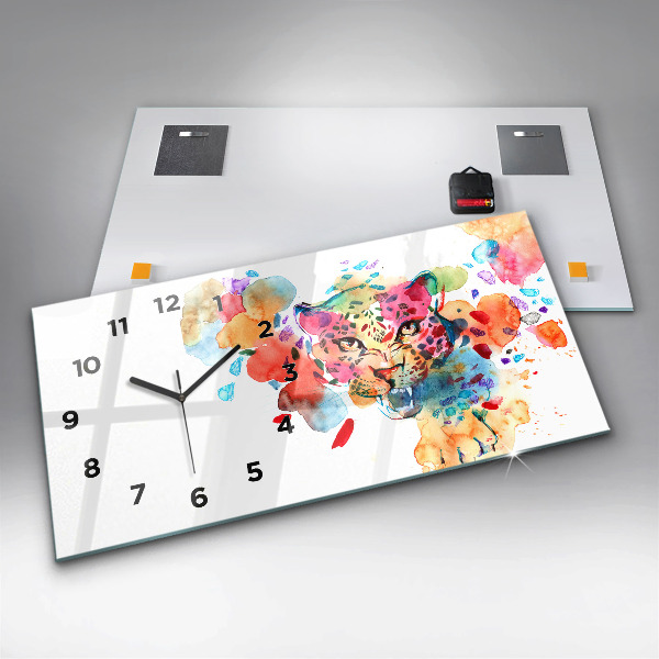 Horizontal wall clock Abstract wild cat