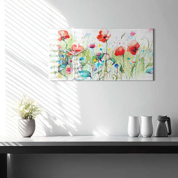 Horizontal wall clock Poppies in the Meadow