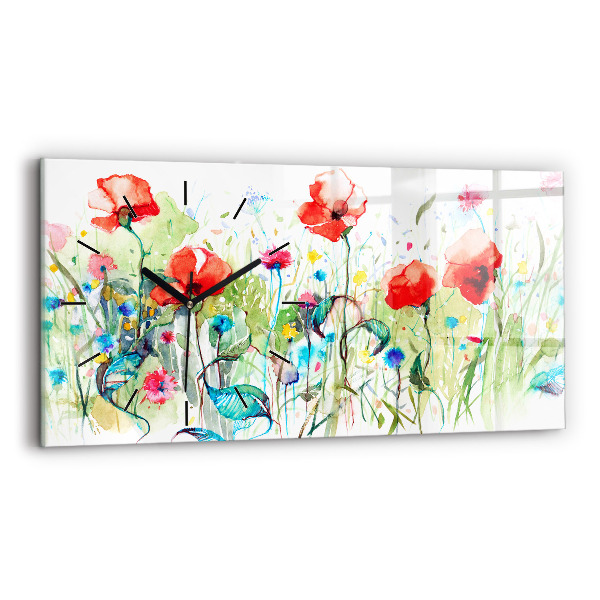 Horizontal wall clock Poppies in the Meadow