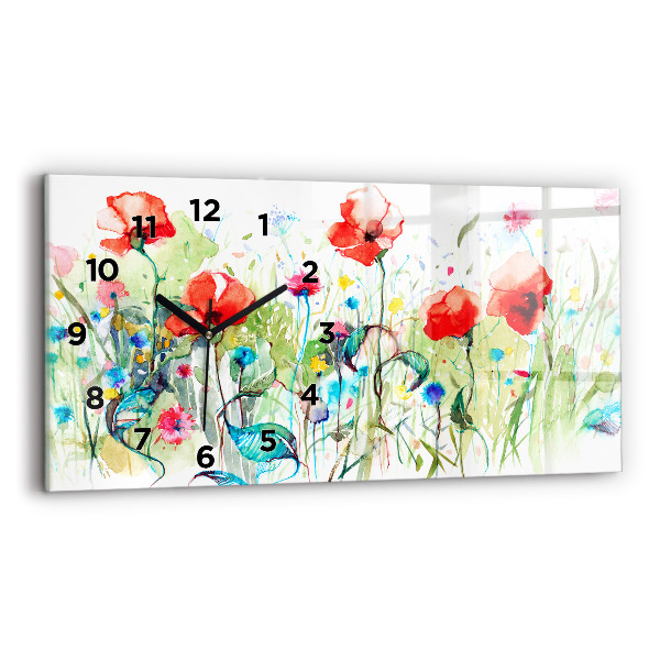 Horizontal wall clock Poppies in the Meadow