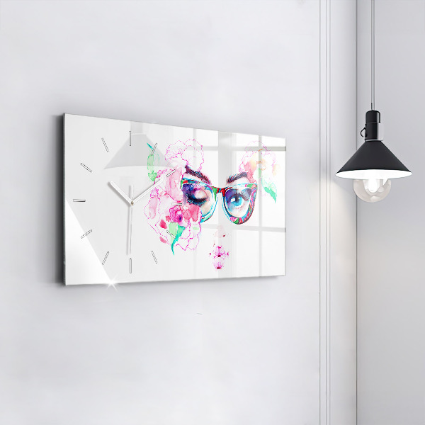 Horizontal wall clock Face of a woman with glasses
