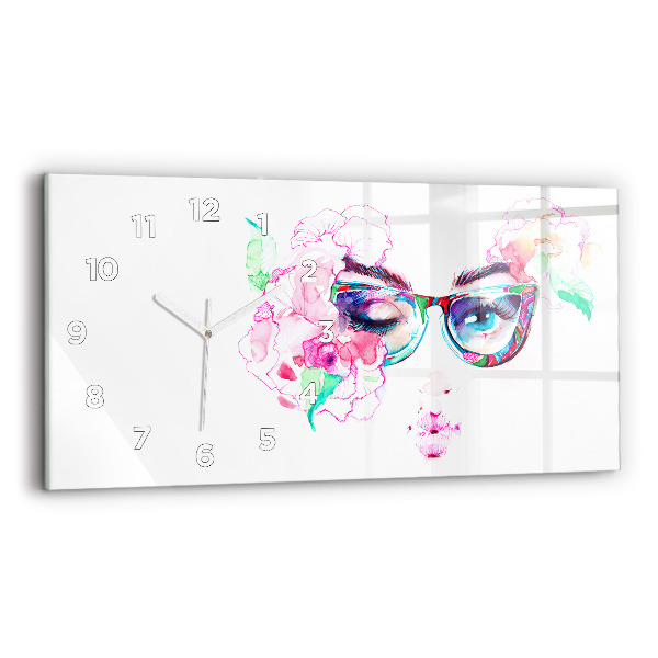 Horizontal wall clock Face of a woman with glasses