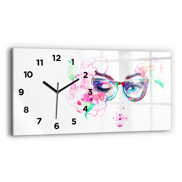 Horizontal wall clock Face of a woman with glasses