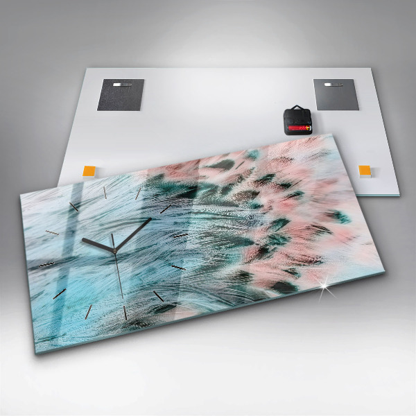 Horizontal wall clock Colorful feathers