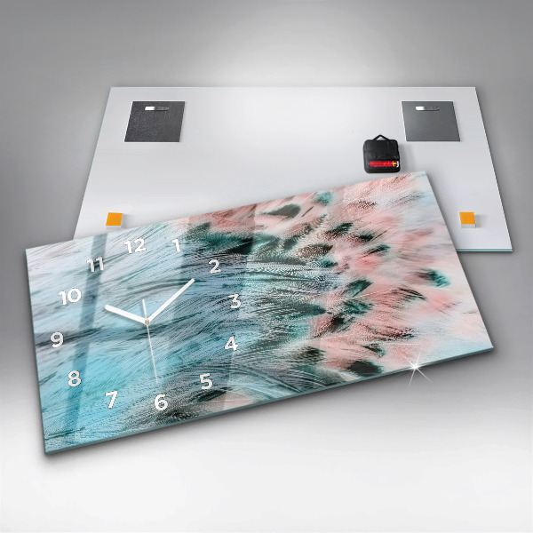 Horizontal wall clock Colorful feathers