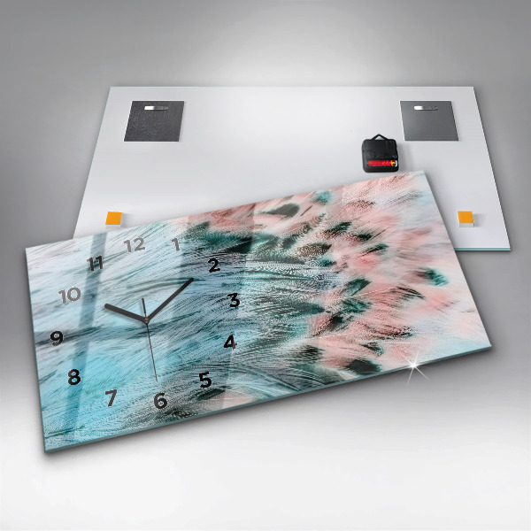 Horizontal wall clock Colorful feathers