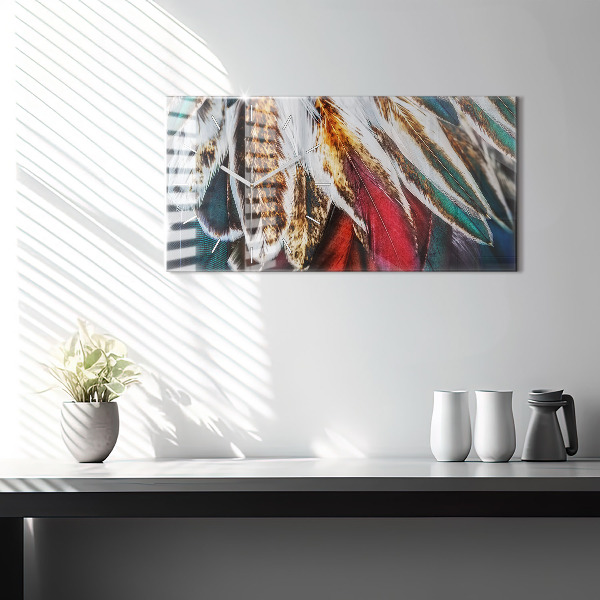 Horizontal wall clock Light brown bird feathers