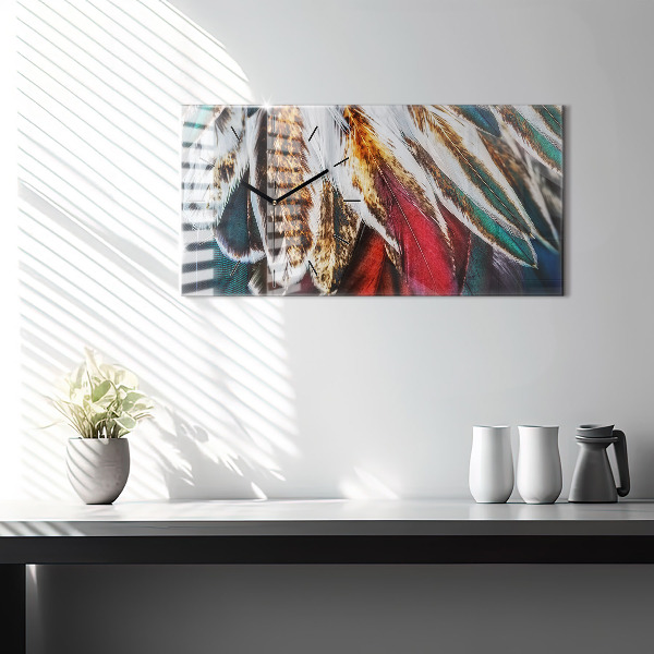 Horizontal wall clock Light brown bird feathers