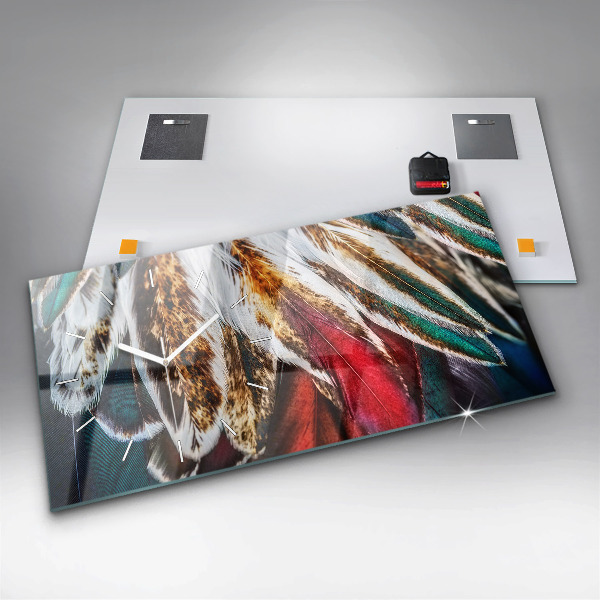 Horizontal wall clock Light brown bird feathers