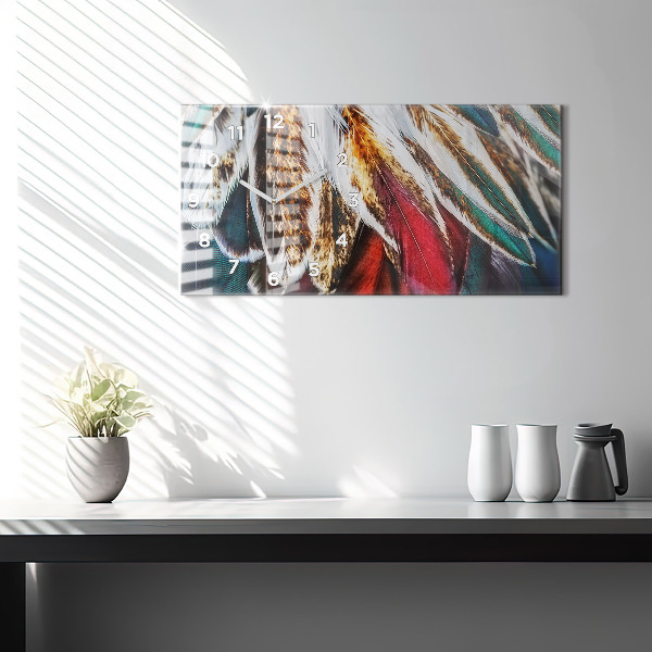 Horizontal wall clock Light brown bird feathers