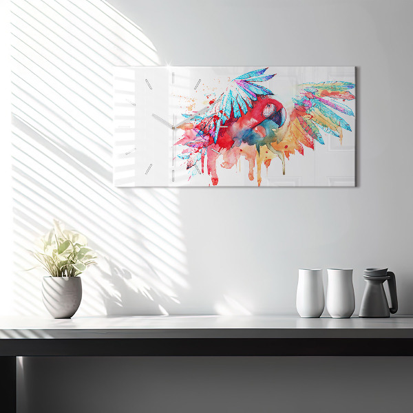 Horizontal wall clock Colorful red parrot