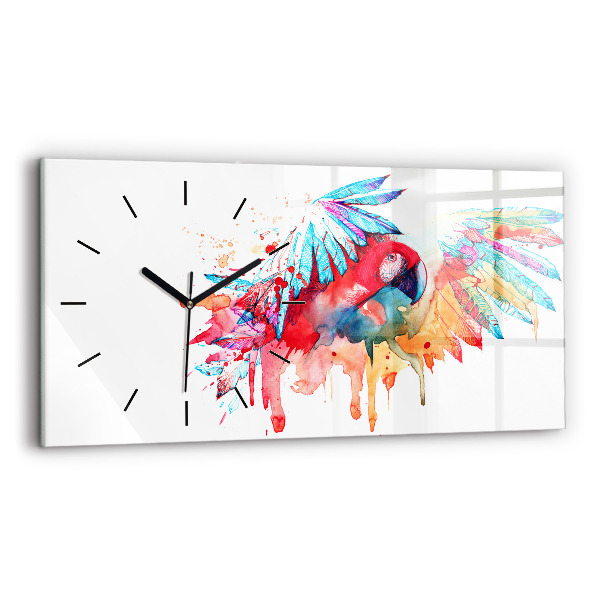 Horizontal wall clock Colorful red parrot