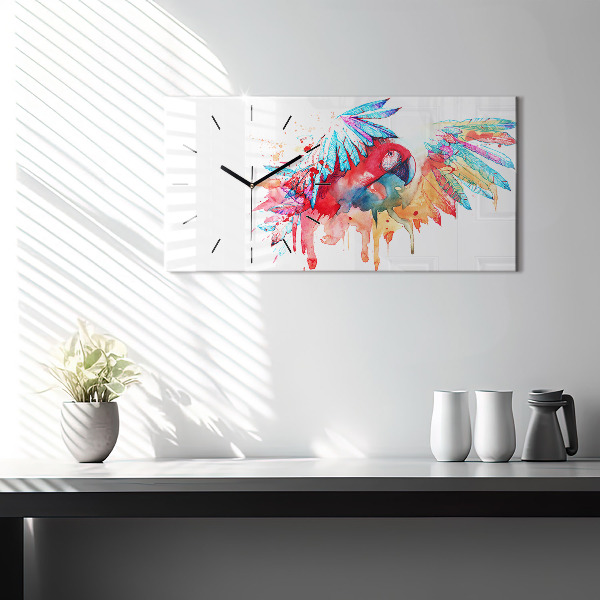 Horizontal wall clock Colorful red parrot