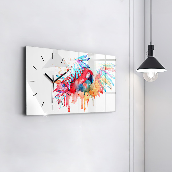 Horizontal wall clock Colorful red parrot