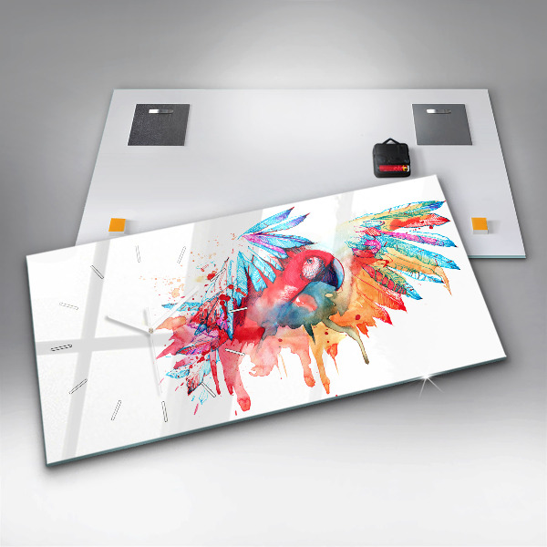 Horizontal wall clock Colorful red parrot
