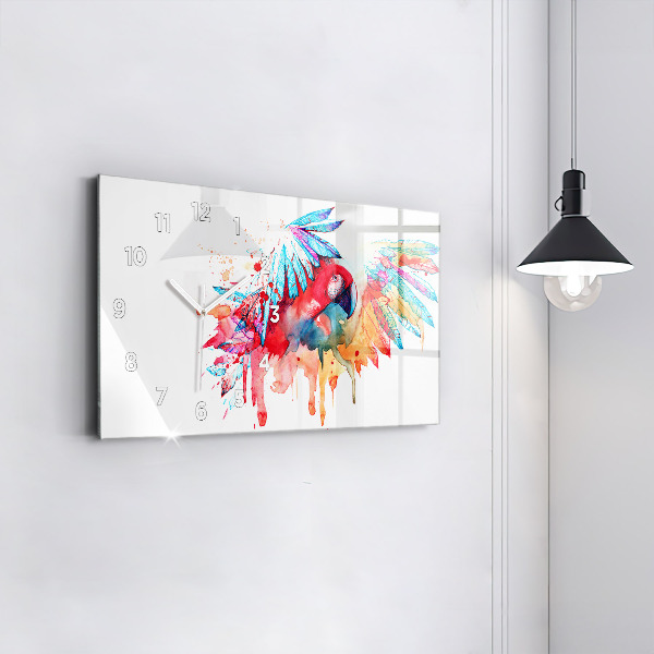 Horizontal wall clock Colorful red parrot
