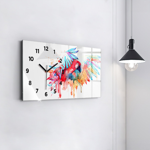 Horizontal wall clock Colorful red parrot