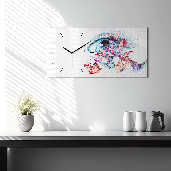 Horizontal wall clock Colorful Eye Butterflies