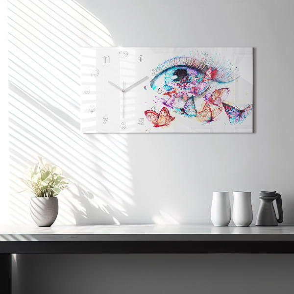 Horizontal wall clock Colorful Eye Butterflies