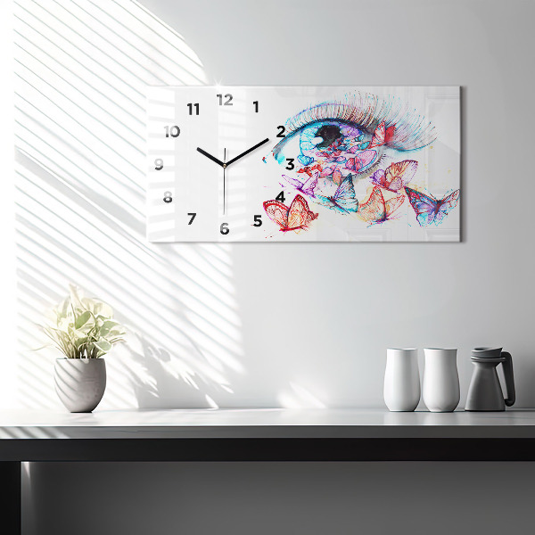 Horizontal wall clock Colorful Eye Butterflies