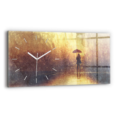 Horizontal wall clock woman with umbrella