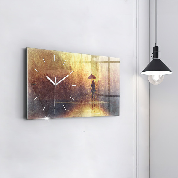 Horizontal wall clock woman with umbrella