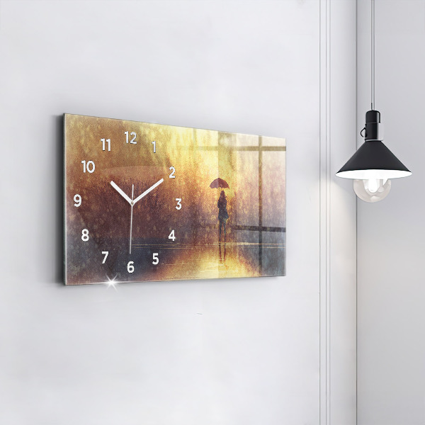 Horizontal wall clock woman with umbrella