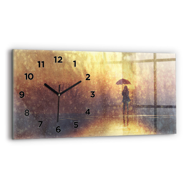 Horizontal wall clock woman with umbrella