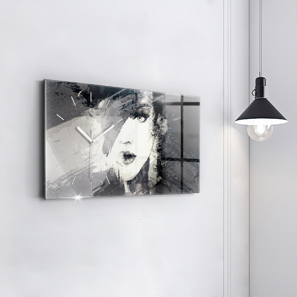 Horizontal wall clock Woman - watercolors