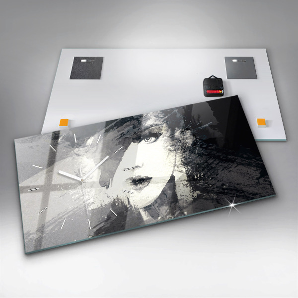 Horizontal wall clock Woman - watercolors