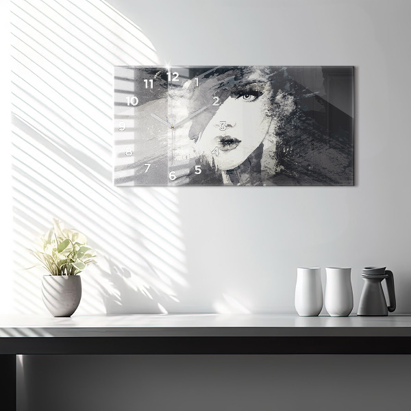 Horizontal wall clock Woman - watercolors