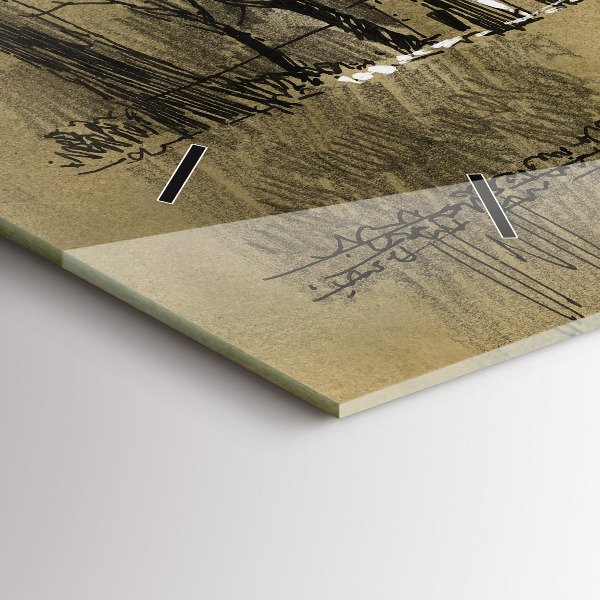 Horizontal wall clock Park and trees in sepia