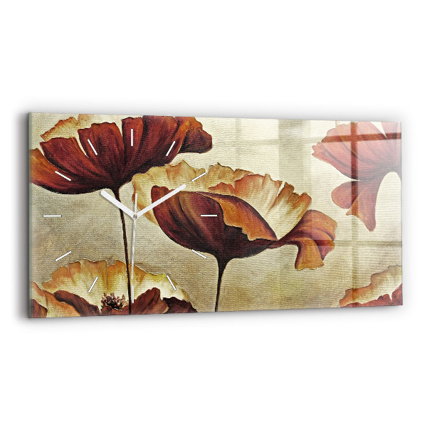 Horizontal wall clock Painted poppies