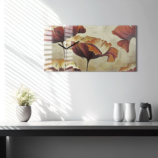Horizontal wall clock Painted poppies