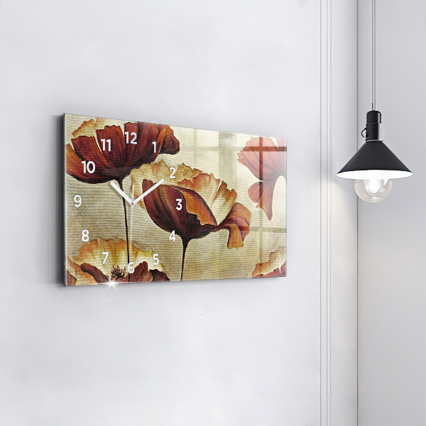 Horizontal wall clock Painted poppies