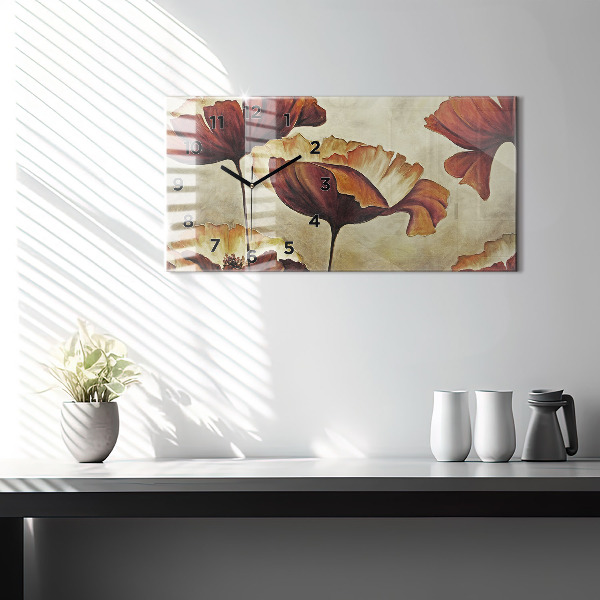 Horizontal wall clock Painted poppies