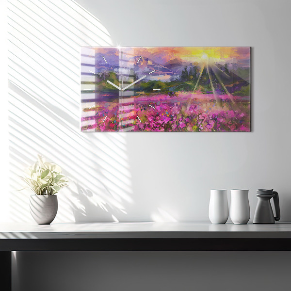 Horizontal wall clock Landscape of nature and flowers
