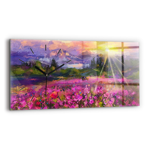 Horizontal wall clock Landscape of nature and flowers