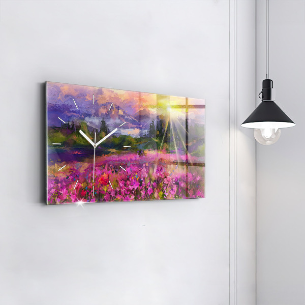Horizontal wall clock Landscape of nature and flowers