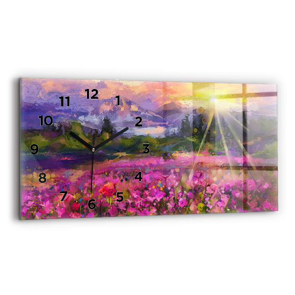 Horizontal wall clock Landscape of nature and flowers