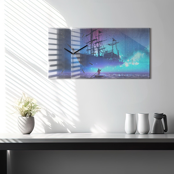 Horizontal wall clock Fantasy Sailing Ship