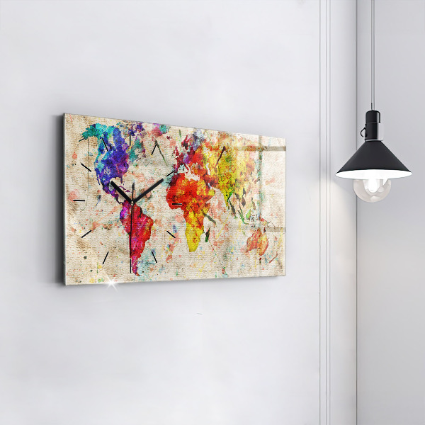 Horizontal wall clock Colored world map