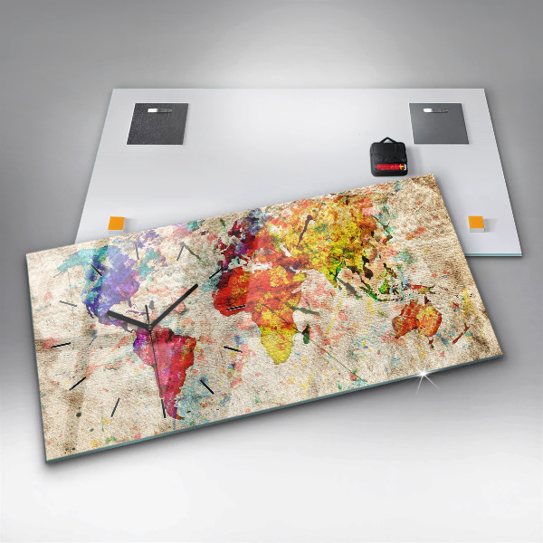 Horizontal wall clock Colored world map