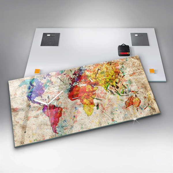 Horizontal wall clock Colored world map