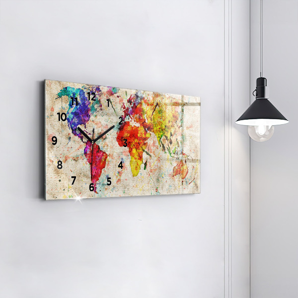 Horizontal wall clock Colored world map