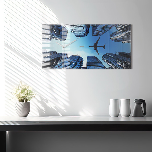 Horizontal wall clock Airplane over buildings