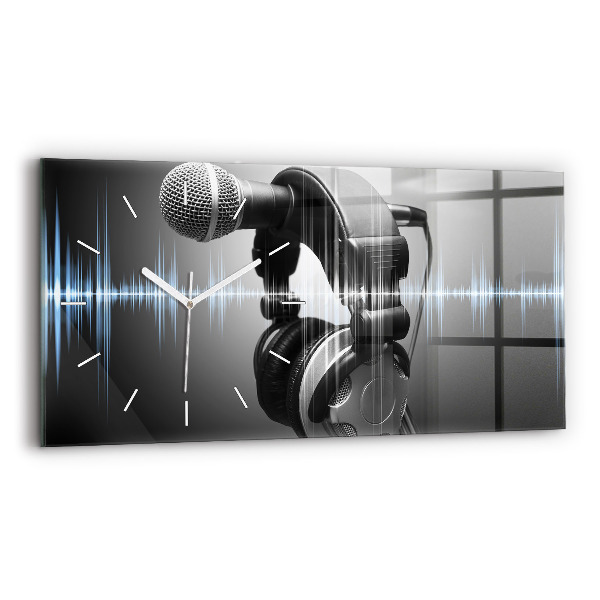 Horizontal wall clock Microphone and Headphones