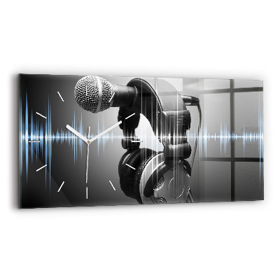 Horizontal wall clock Microphone and Headphones