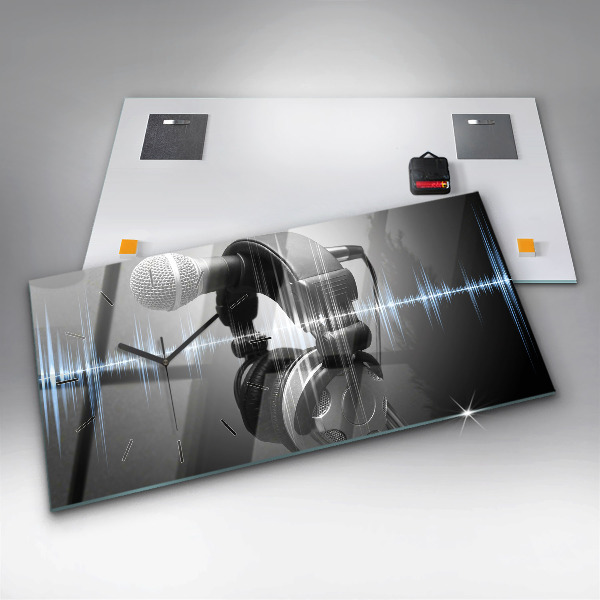 Horizontal wall clock Microphone and Headphones