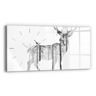 Horizontal wall clock Silhouette of a deer Forest